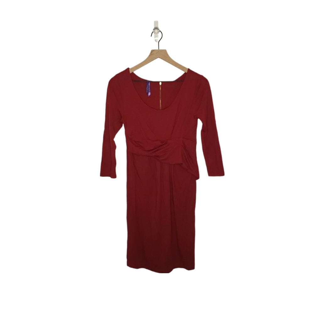 Seraphine Size 4 Red Three Quarter Sleeve Draped Scoopneck Maternity Dress